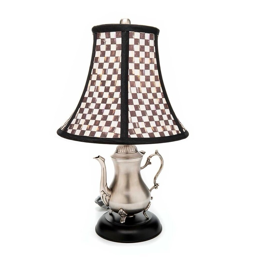 MacKenzie-Childs Courtly Check Teapot Lamp Antiqued Nickel Brass 17” Retired New
